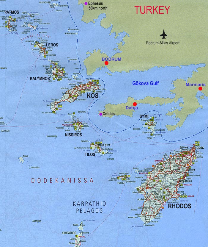 Dodekanes - Griechische Ägäis, Karte Baue Reise ab Bodrum